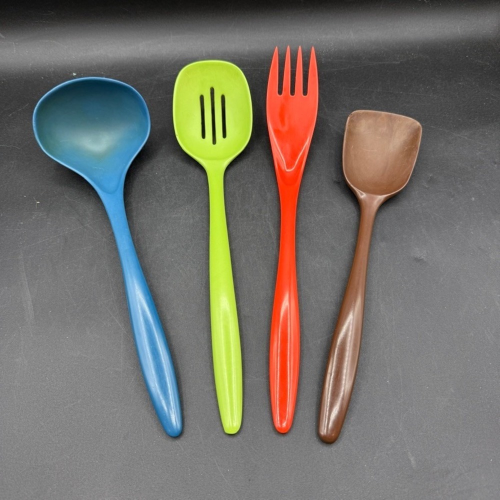 Vintage Mepal Rosti Hutzler Melamine Kitchen Utensil Set Mixed Colors 4pc MCM
